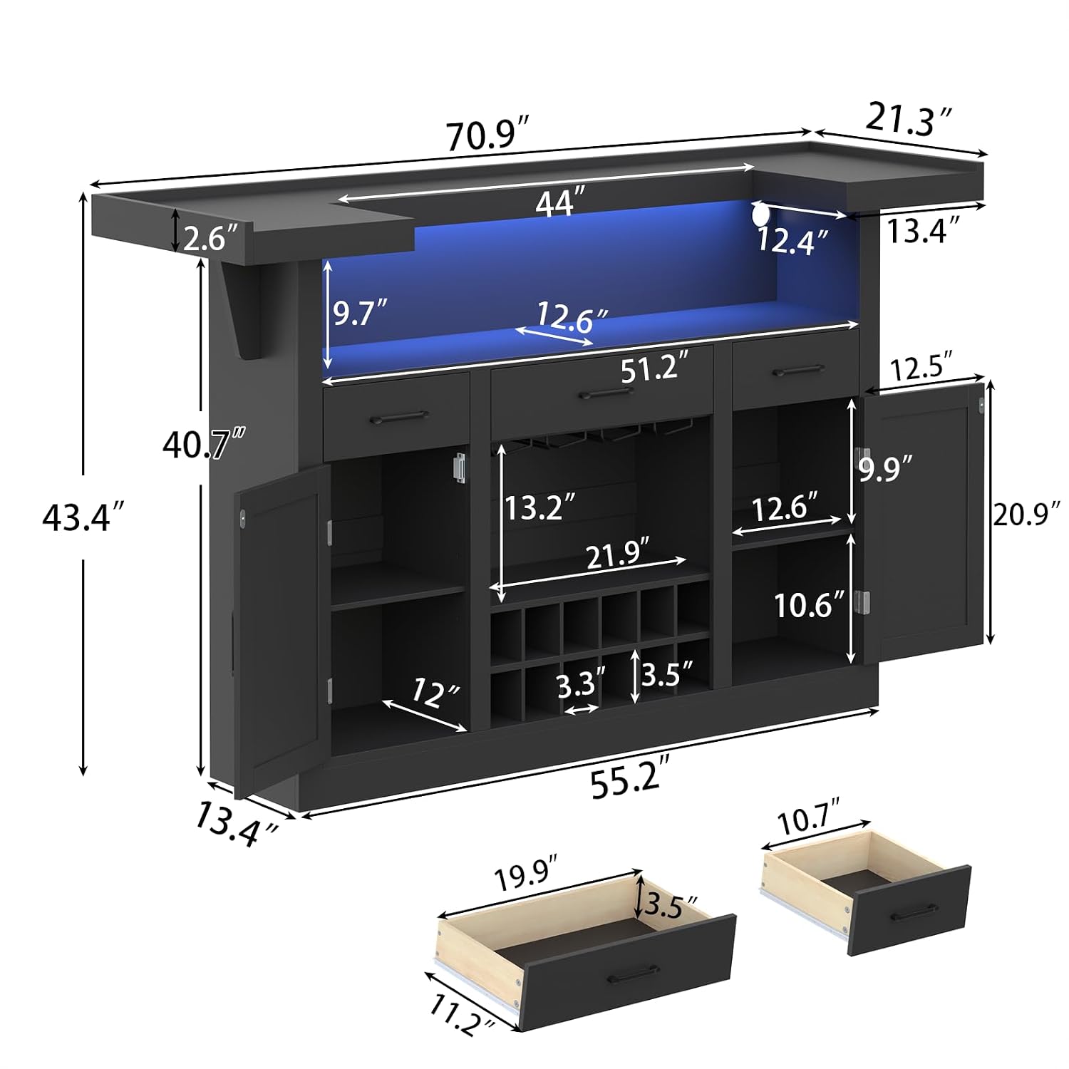 71인치 LED 조명 및 3개의 서랍이 있는 바 캐비닛 - Home Bar Shelves 리뷰 및 가격