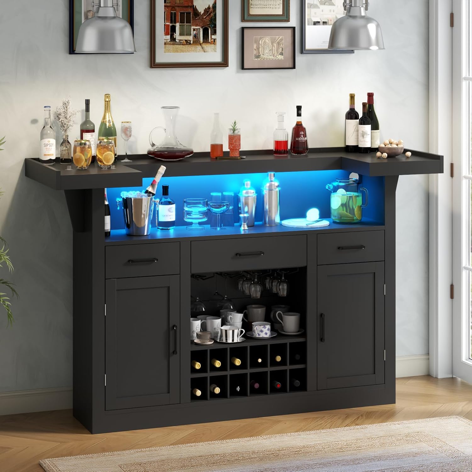 71인치 LED 조명 및 3개의 서랍이 있는 바 캐비닛 - Home Bar Shelves 리뷰 및 가격