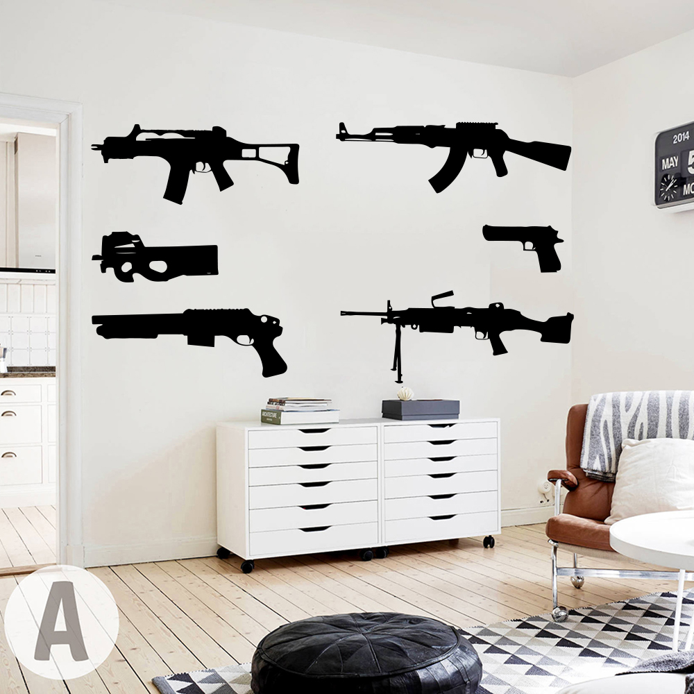 6 총 세트 벽 데칼 어린이 방 소년 방 Ak 47 무 - Smoking Gun Kit 리뷰 및 가격