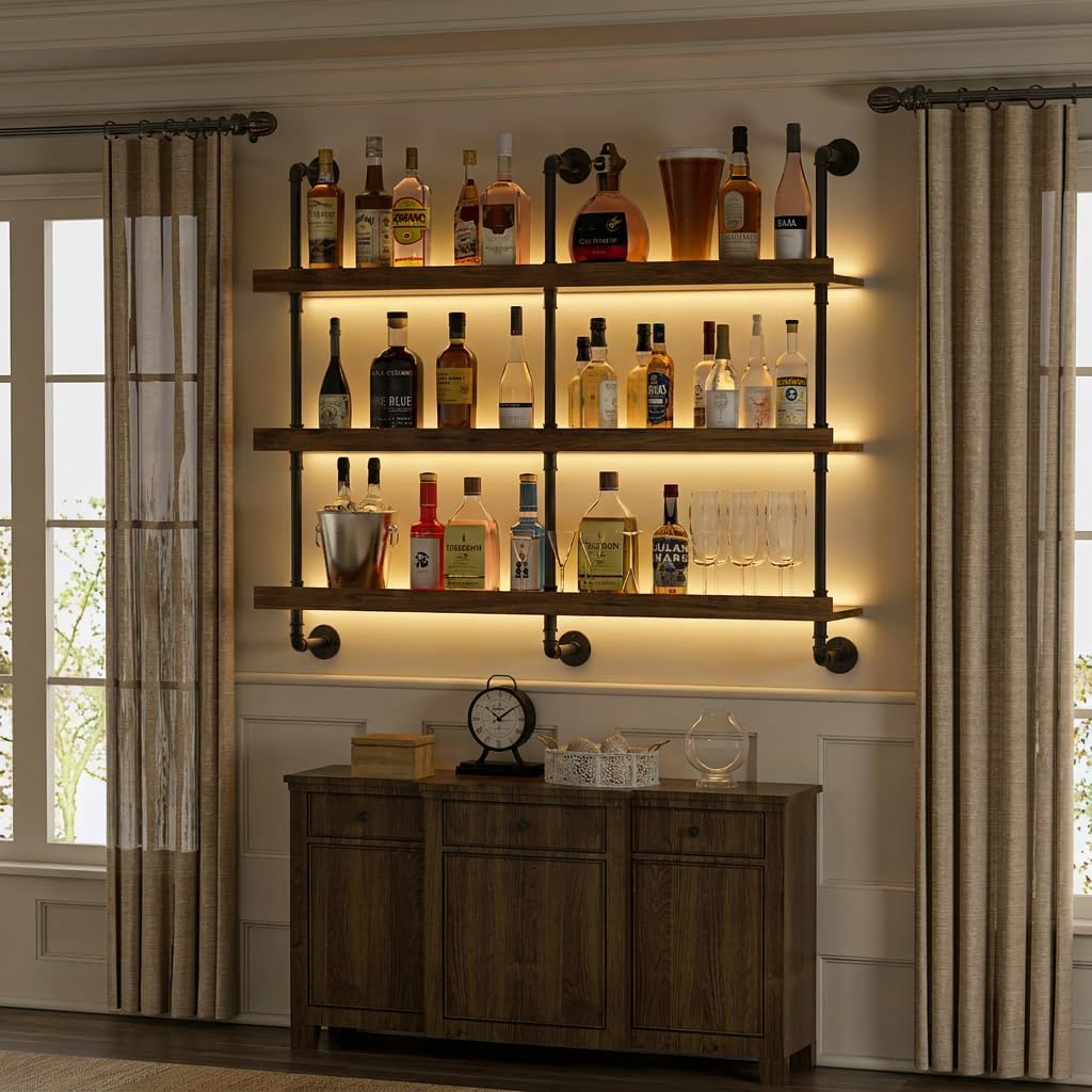 벽걸이식 LED 조명 와인랙 3단 플로팅 바 선반 주류 - Home Bar Stand 리뷰 및 가격