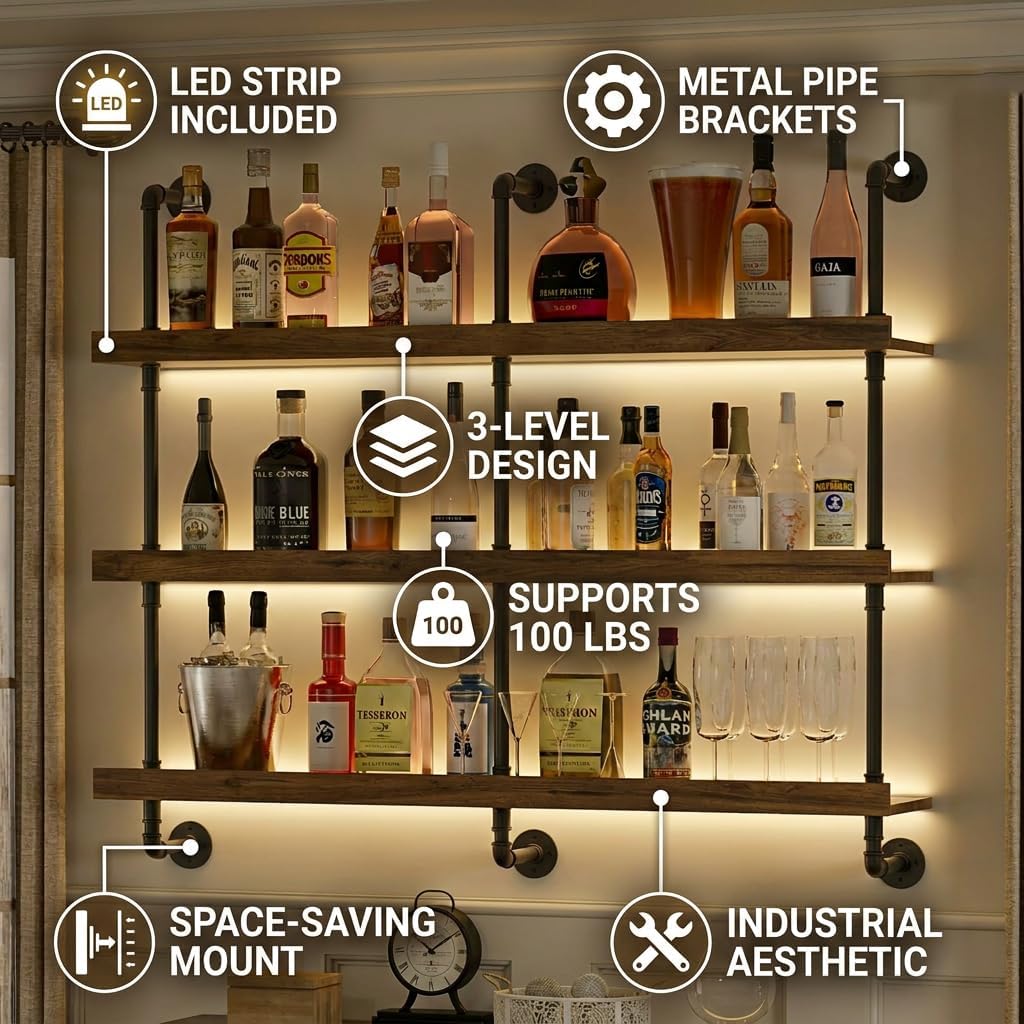 벽걸이식 LED 조명 와인랙 3단 플로팅 바 선반 주류 - Home Bar Stand 리뷰 및 가격